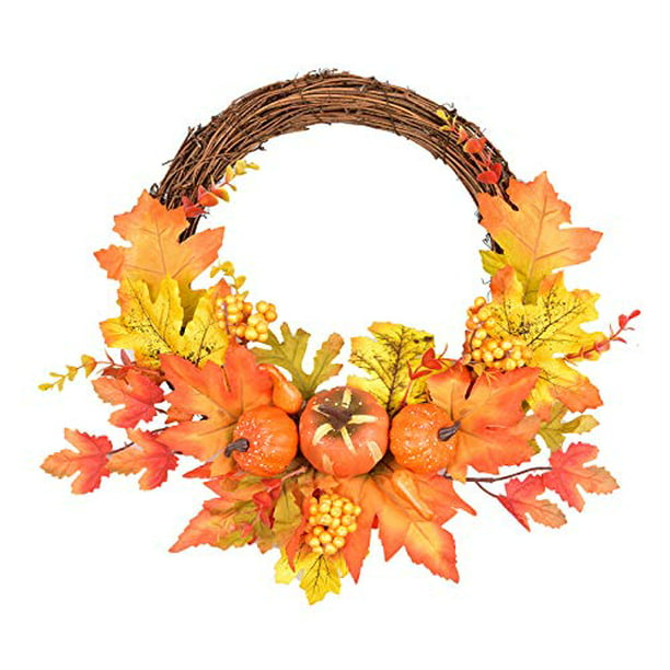 LSKYTOP 20 Artificial Fall Maple Leaves Wreath Front Door Wreath for Fall and Thanksgiving Decoration 